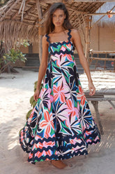 Printed Square Neck Wide Strap Dress OutfitFlow